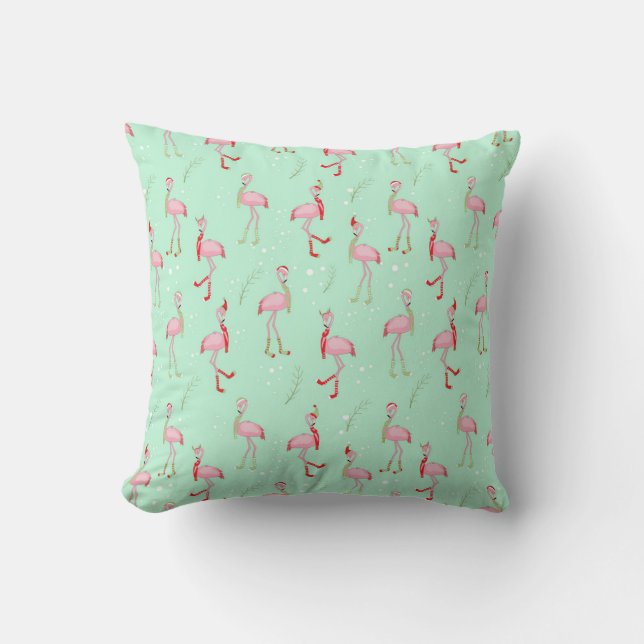    Christmas Cute Pink Flamingo Pattern Throw Pillow (Front)
