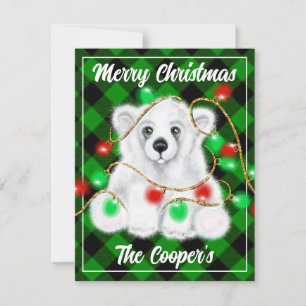 Christmas cute polar bear cub, Santa bear cub Card