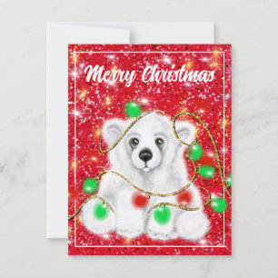 Christmas cute polar bear cub, Santa bear cub Card