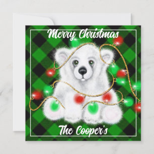 Christmas cute polar bear cub, Santa bear cub Card