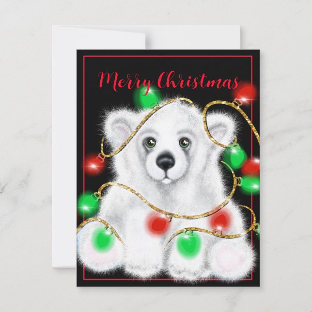 Christmas cute polar bear cub, Santa bear cub  Card (Front)