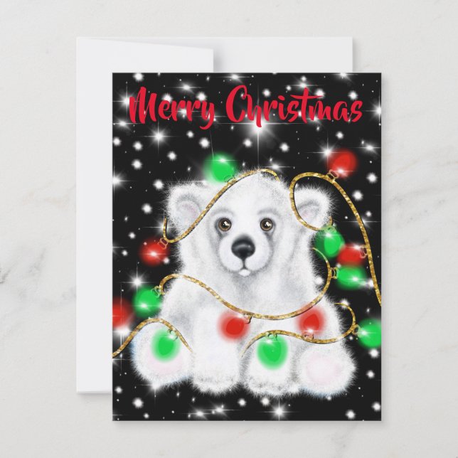 Christmas cute polar bear cub, Santa bear cub  Card (Front)