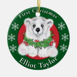 Christmas cute polar bear cub, Santa bear cub Ceramic Ornament