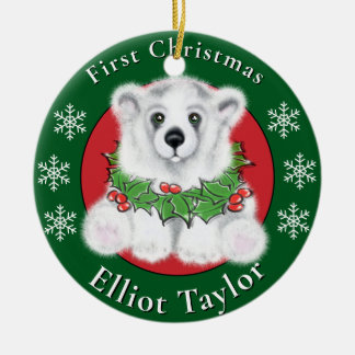 Christmas cute polar bear cub, Santa bear cub Ceramic Ornament