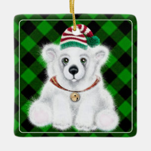 Christmas cute polar bear cub, Santa bear cub  Ceramic Ornament