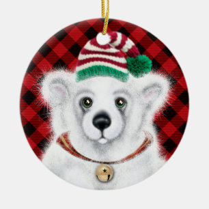Christmas cute polar bear cub, Santa bear cub  Ceramic Ornament