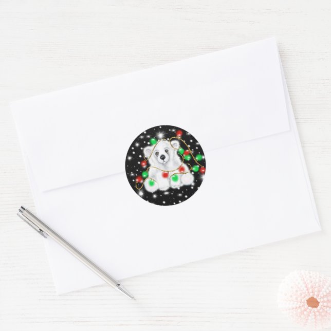 Christmas cute polar bear cub, Santa bear cub  Classic Round Sticker (Envelope)
