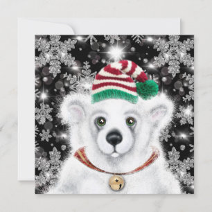Christmas cute polar bear cub, Santa bear cub  Invitation