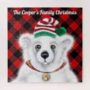 Christmas cute polar bear cub, Santa bear cub Jigsaw Puzzle