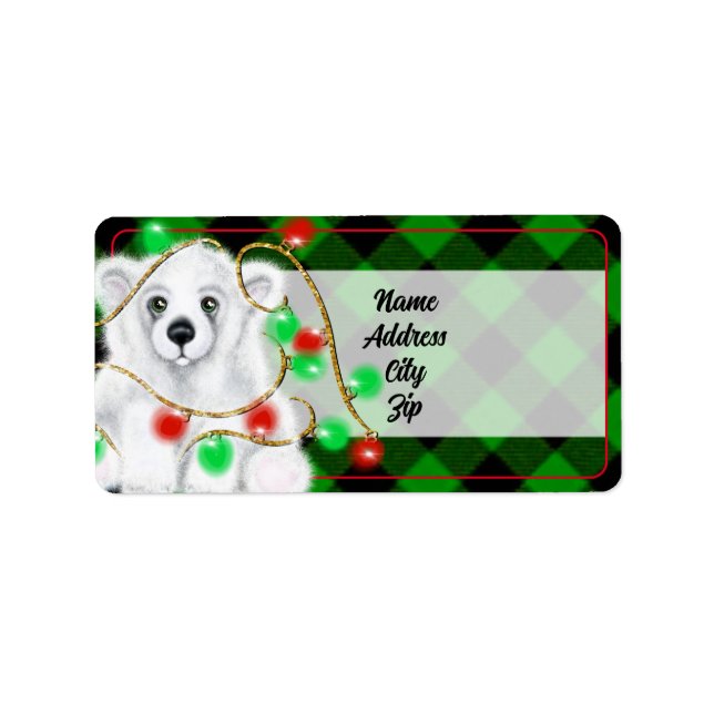 Christmas cute polar bear cub, Santa bear cub  Label (Front)