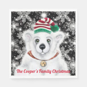 Christmas cute polar bear cub, Santa bear cub Napkin