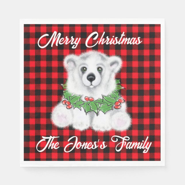 Christmas cute polar bear cub, Santa bear cub  Napkin (Front)