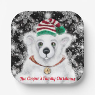 Christmas cute polar bear cub, Santa bear cub  Paper Plate