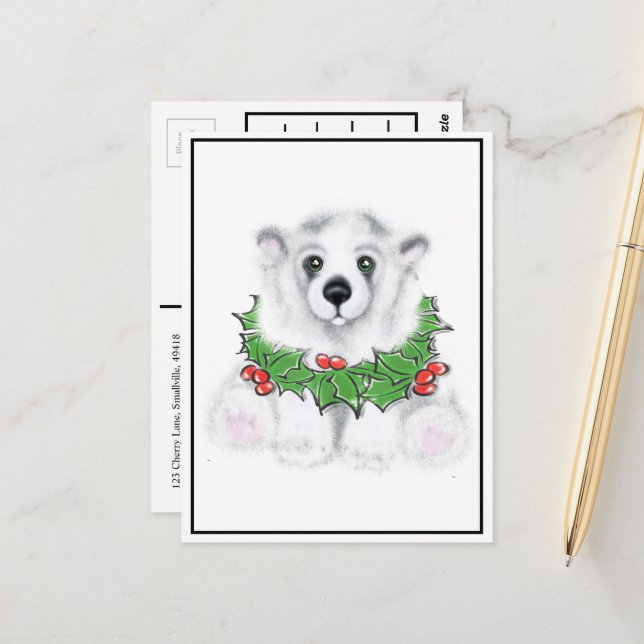 Christmas cute polar bear cub, Santa bear cub  Postcard (Front/Back In Situ)