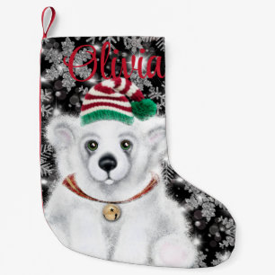 Christmas cute polar bear cub, Santa bear cub  Small Christmas Stocking