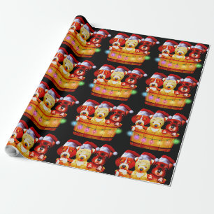 Christmas Cute Puppies On A Bucket Wrapping Paper
