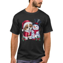 Christmas Cute Puppy and Cheerful Snowman