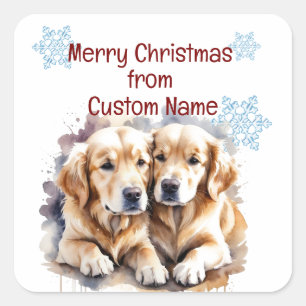 Christmas Cute Puppy Dogs Customize  Square Sticker