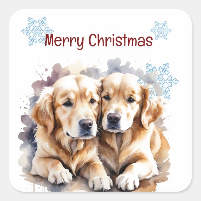 Christmas Cute Puppy Dogs Customize  Square Sticker (Front)