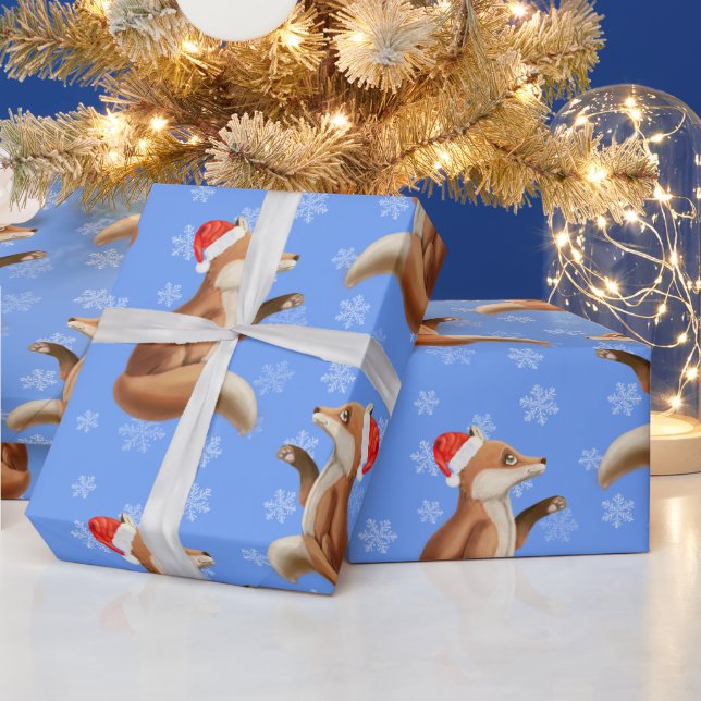 Christmas Cute Red Fox with Snowflakes Pattern Wrapping Paper (Holidays)
