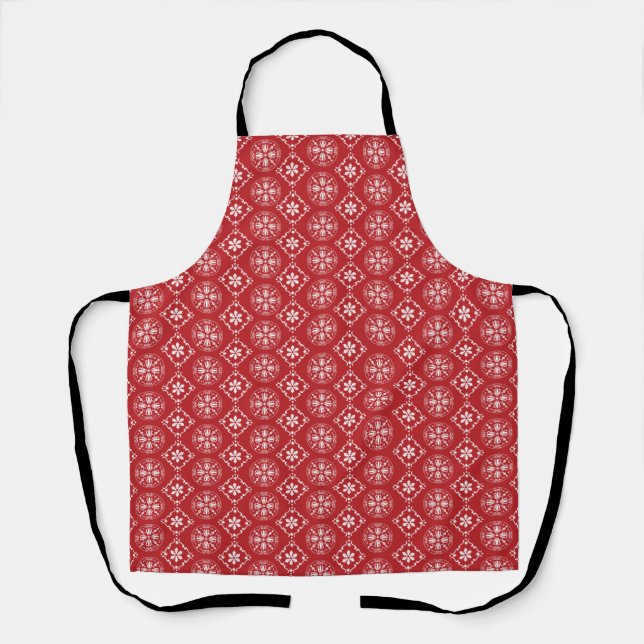 Christmas Cute Red Snowflake Minimalist  Apron (Front)