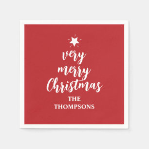 Christmas Cute Red Tree Star Typography Party Napkin