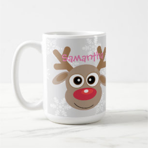 Christmas Cute Reindeer Cartoon Snowflakes Grey Coffee Mug
