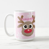 Christmas Cute Reindeer Cartoon Snowflakes Pink