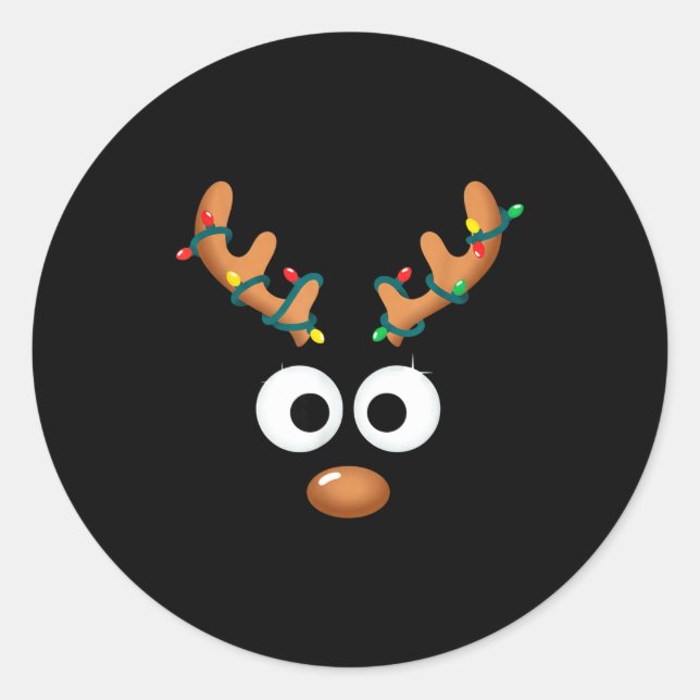 Christmas Cute Reindeer Face Antlers Wrapped In Li Classic Round Sticker (Front)
