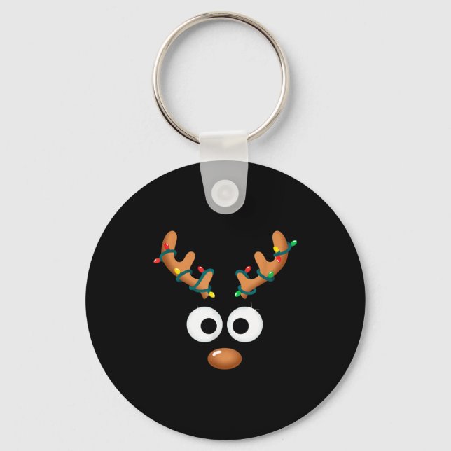Christmas Cute Reindeer Face Antlers Wrapped In Li Keychain (Front)