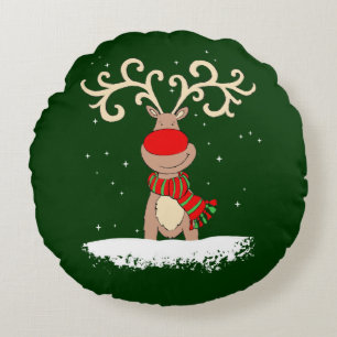 Christmas cute reindeer round throw pillow