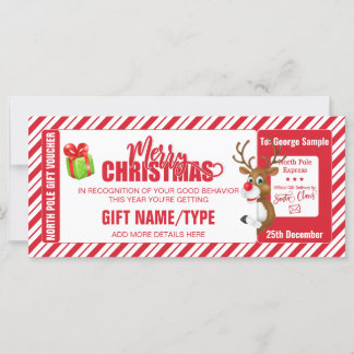Christmas Cute Reindeer Ticket, Gift Card/Voucher