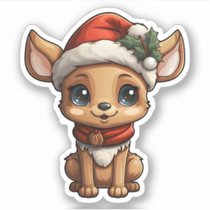 Christmas Cute Reindeer Wearing Santa Hat