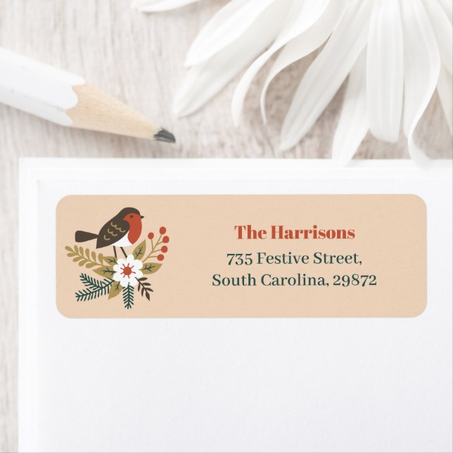 Christmas Cute Robin Taupe Return Address (Insitu)