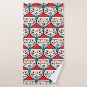 Christmas cute santa claus smile face seamless pat bath towel