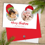 Christmas Cute Santa Elf Funny Whimsical 2 Photo Holiday Card<br><div class="desc">Jolly Santa Claus and whimsical and cute Jolly Elf from the North Pole. This Whimsical and Fun Multi photo Christmas photo card template has a 3 photo layout. Having fun adding your photos to this layout is easy with this funny and cute design with cute hats. Wish you and yours...</div>
