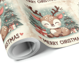Christmas Cute Santa Reindeer tree  Wrapping Paper