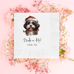 Christmas Cute Shih Tzu Dog Drinks On Me Napkin