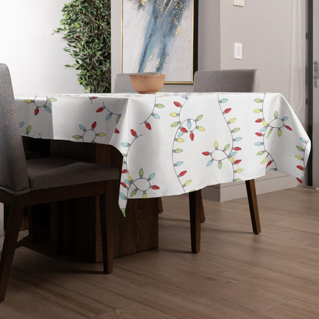 Christmas Cute Simple Colourful String Light Cheer Tablecloth (Christmas holiday string lights, red, green, blue and yellow tablecloth. )