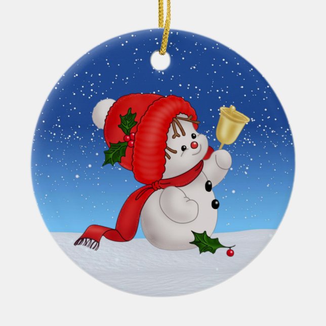 Christmas Cute Snowman Ceramic Ornament (Front)