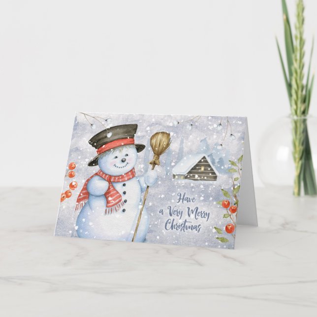 Christmas cute snowman holiday card (Front)