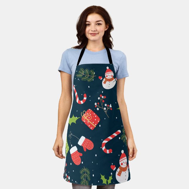 Christmas Cute Snowman Holiday  Pattern Apron (Worn)