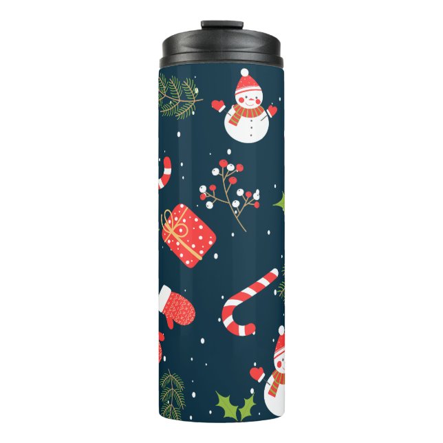 Christmas Cute Snowman Holiday  Pattern Thermal Tumbler (Front)