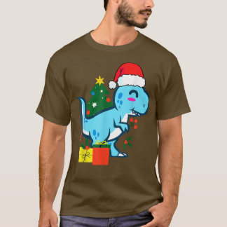 Christmas Cute TRe Dinosaur Christmas Holiday Sant T-Shirt