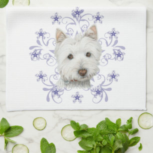 Christmas Cute Westie Dog Art and Snow flake Kitchen Towel