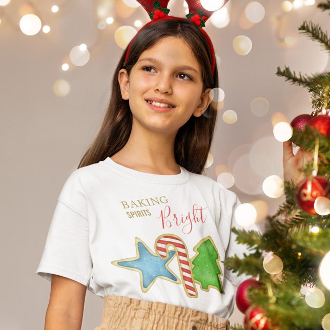 Christmas Cute Whimsical Baking Spirits Bright  T-Shirt (Christmas cookies custom t shirt)