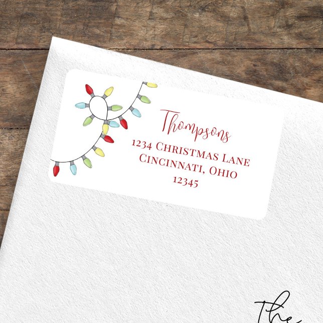 Christmas Cute Whimsical Colourful String Lights Label (Christmas whimsical colorful lights holiday return address label)