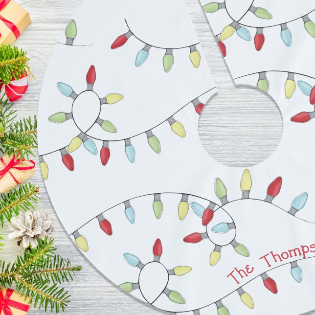 Christmas Cute Whimsical Lights Fun Typography Brushed Polyester Tree Skirt (Christmas whimsical colorful string lights tree skirt. )