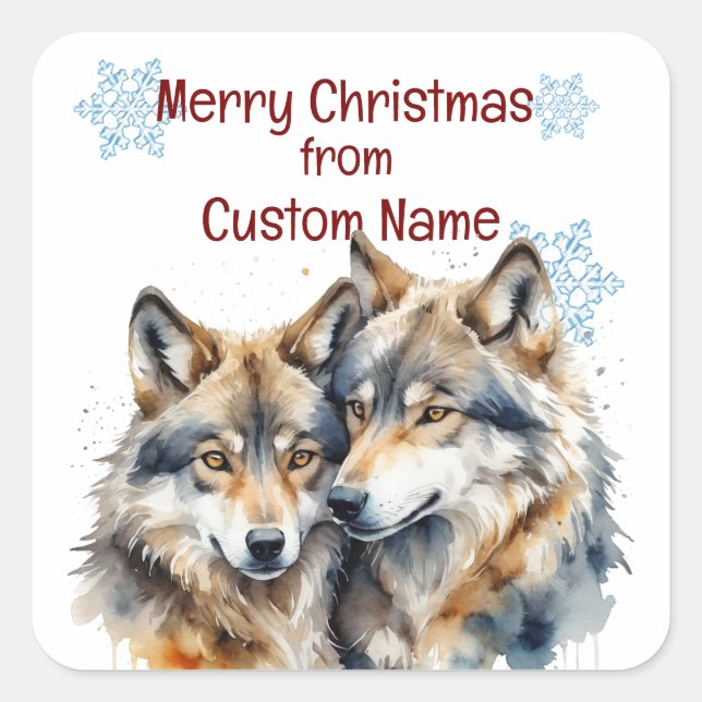 Christmas Cute Wolves Couple Animal Customize  Square Sticker (Front)