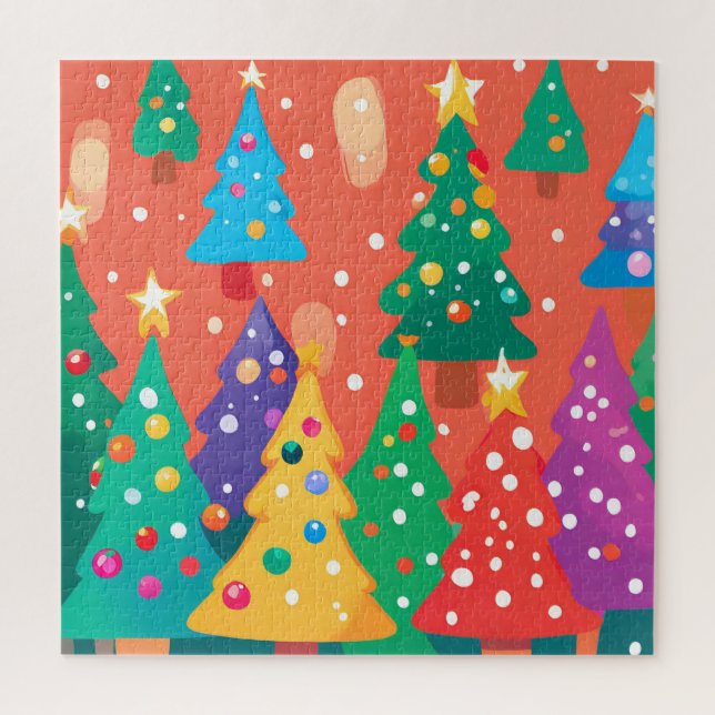 Christmas Cutest Cartoon Colourful Trees Jigsaw Puzzle (Vertical)